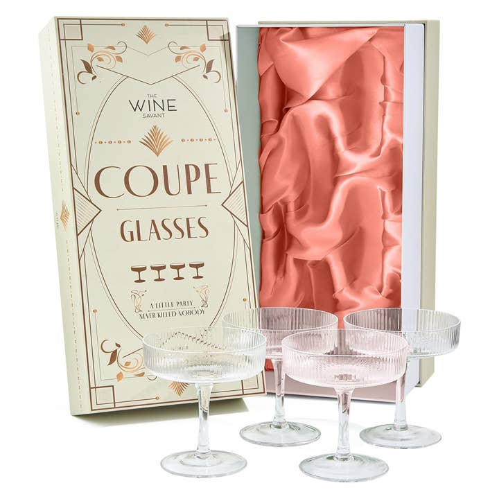 The Wine Savant / Khen Glassware - Wholesale Cocktail/Liquor Glass - Coupe Glasses Ribbed Coupe Cocktail Glasses 7 oz | Set of 4