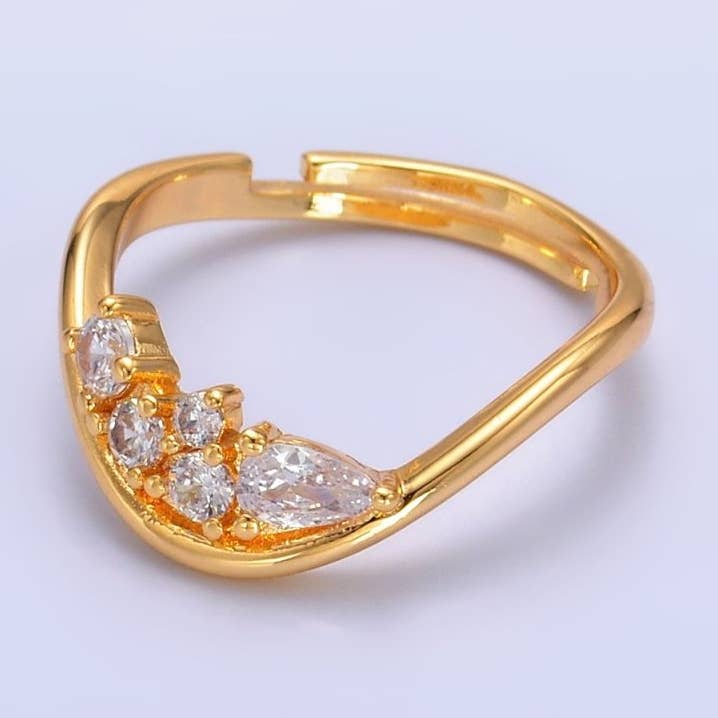 24K Gold Filled CZ Cluster Curved Chevron Ring | U429 for wholesale by Aim Eternal