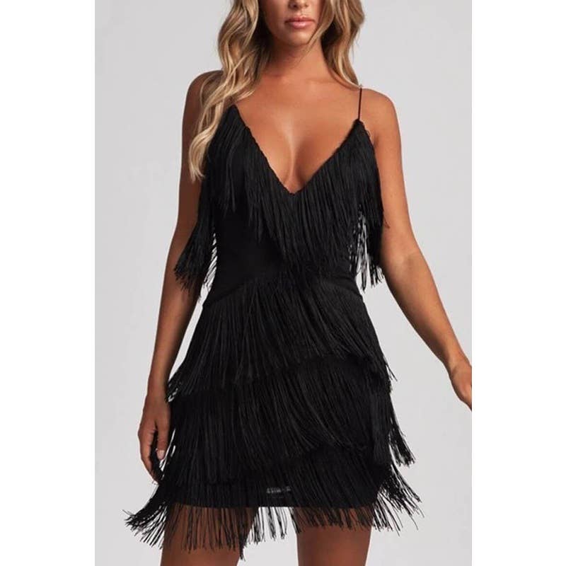 Paperdoll - Wholesale Dress - Women's -  FRINGE TASSEL CLUB PARTY PROM MINI DRESS 0