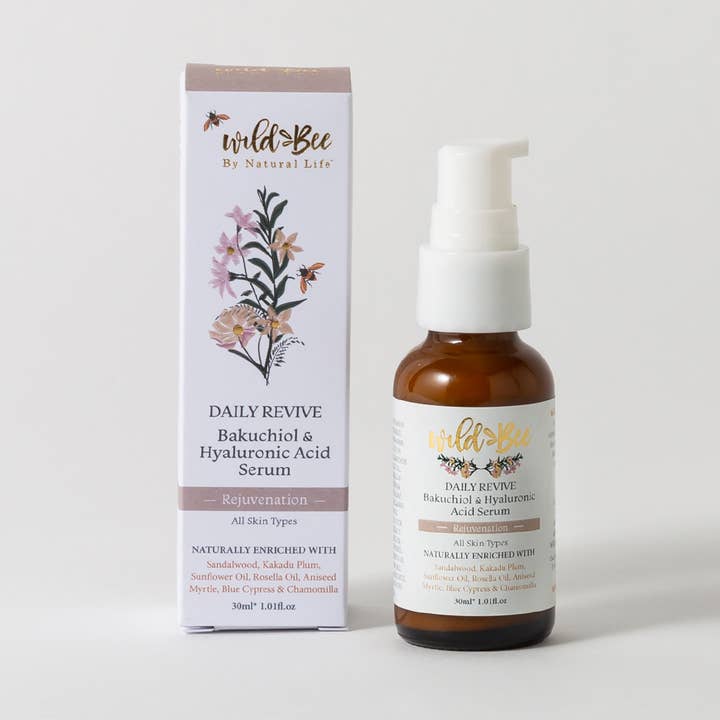 Wild Bee skincare - Wholesale Facial Serum/Concentrate - Daily Revive - Bakuchiol & Hyaluronic Acid 30ml Ser0