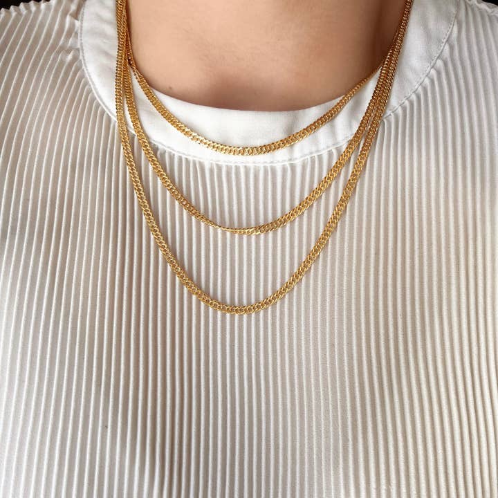 GoldFi - Wholesale Link & Chain Necklace - 18k Gold Filled Double Curb Chain - Cuban