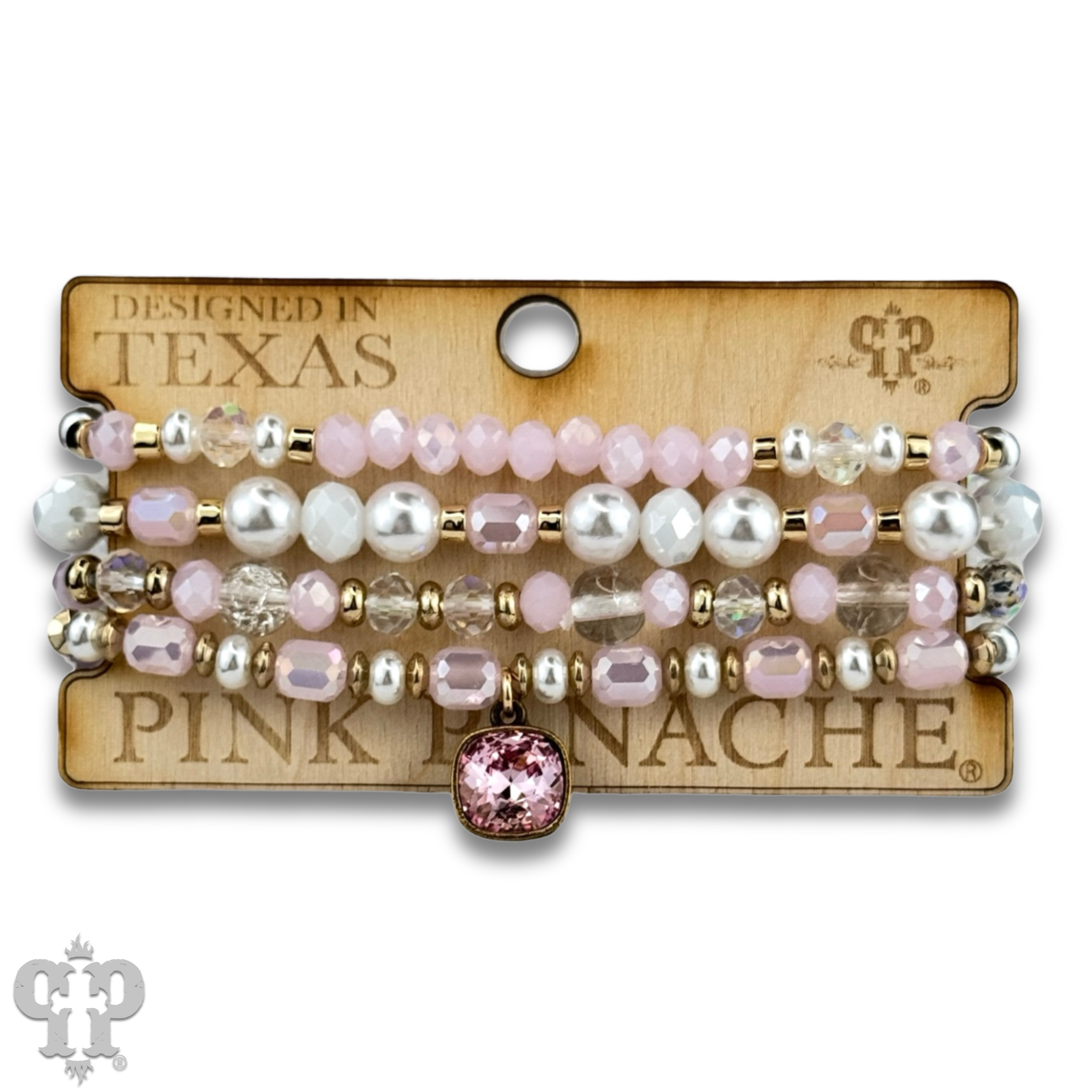 Pink Panache Brands - Wholesale Jewelry Set - Pearl, glass and gold bead bracelet with Austrian crystal1