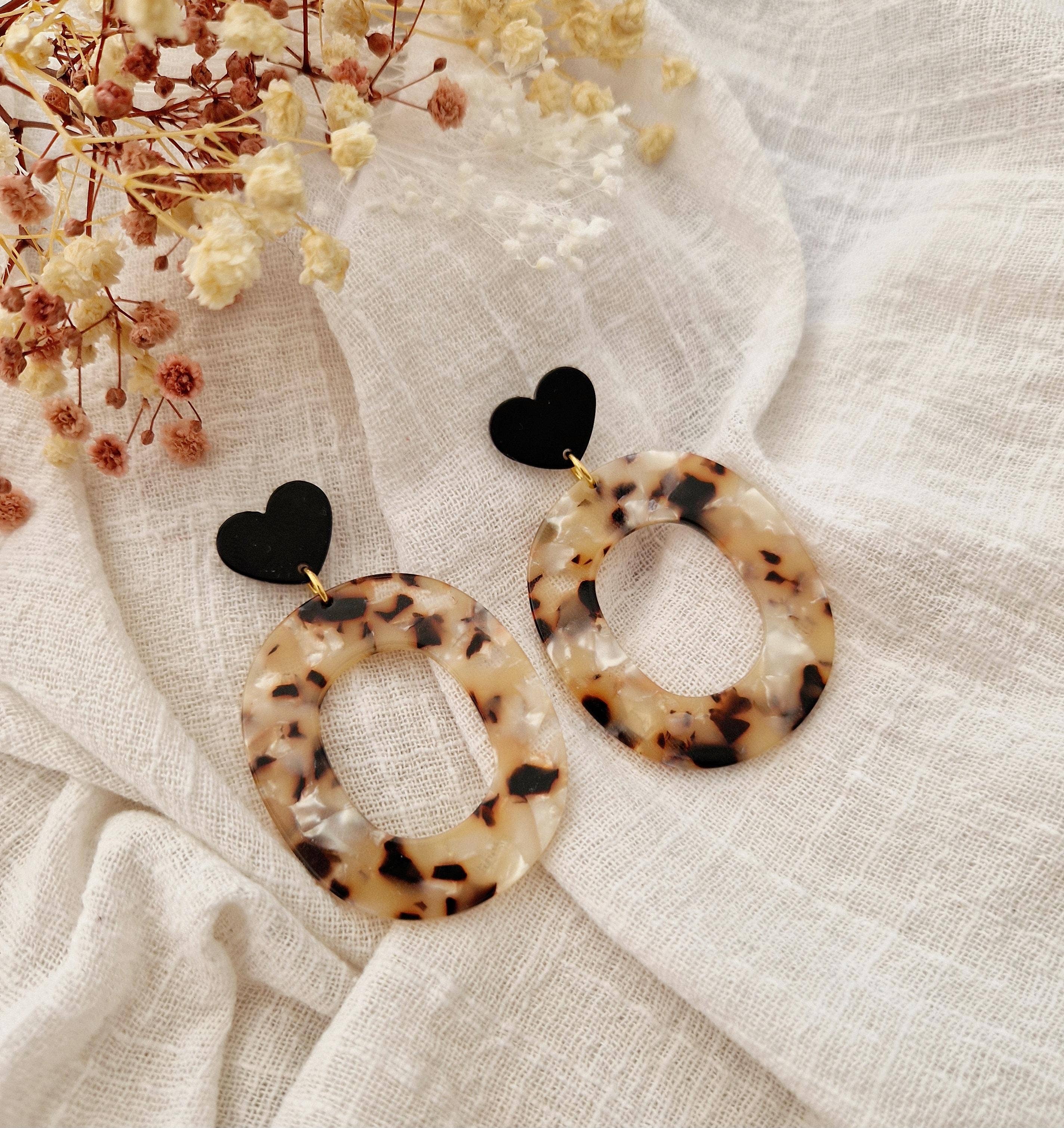 Les Noeuds de Maman – wholesale Dangle earrings – Marbled brown/beige oval earrings