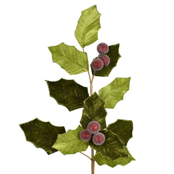 David Christopher's Collection - Wholesale Christmas Decoration - 31”Old World Velvet Holly Christmas Spray