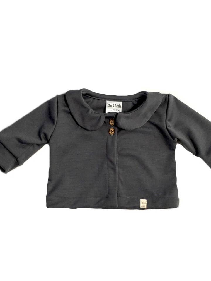 Cropped Cardigan with Peter Pan Collar and 3/4 length sleeve for wholesale by Tate & Adele