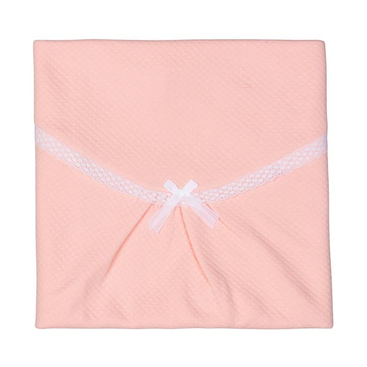 NOLA | Pink Quilted Cotton Baby Blanket with Lace for wholesale by Bebe Sweeny