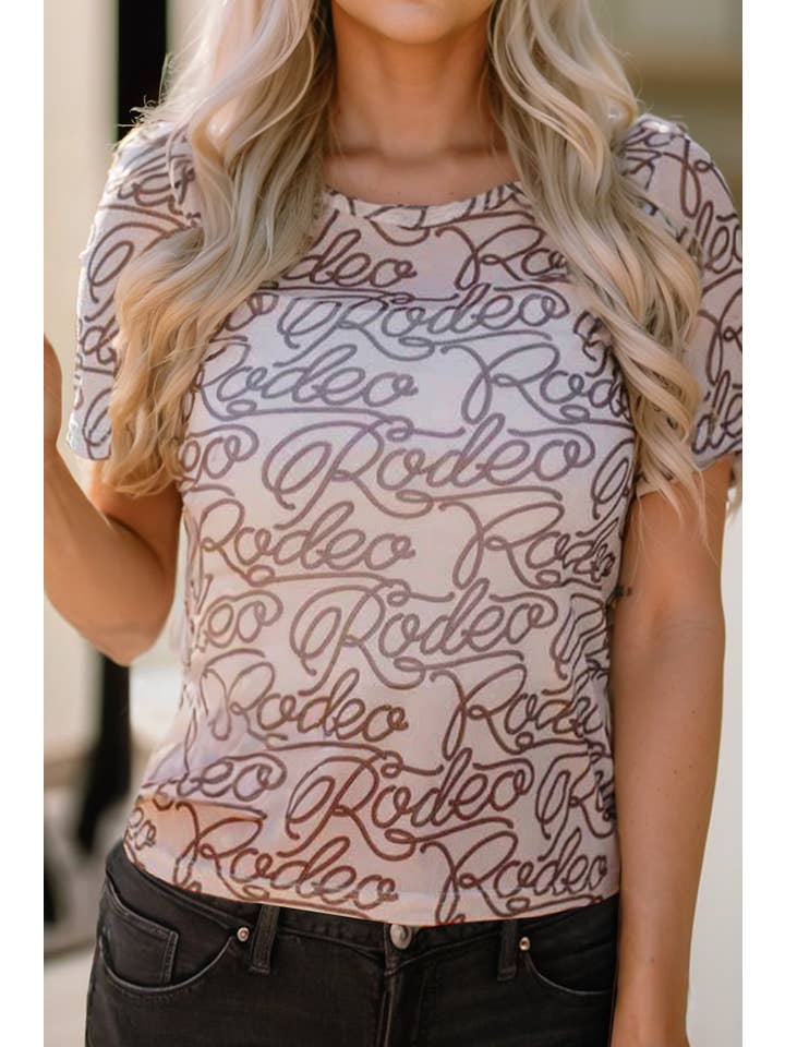 Brown LDC Rodeo Print Round Neck Slim Fit Mesh T Shirt for wholesale on Faire