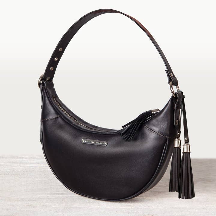 Elle -Half-Moon Vanity Luxury Leather Handbag in Black for wholesale by URBAN-EQUESTRIAN