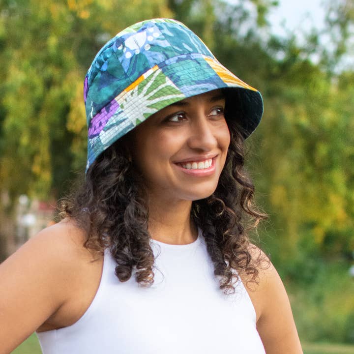 Adult Sun Hat: Patchwork/Radiance - Teal-Organic for wholesale by Global Mamas