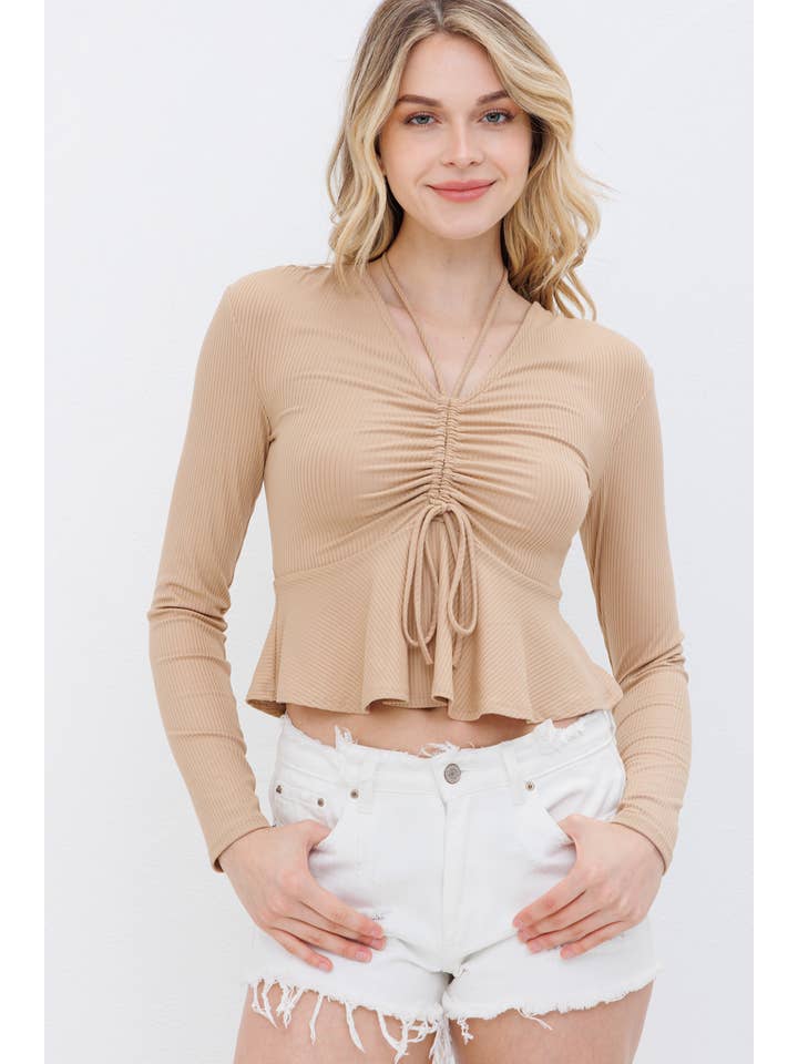 Blue B - Wholesale Knit Top - Women's - 71073T - Brushed Yummy Rib Tunnel Tie Long Peplum Top1