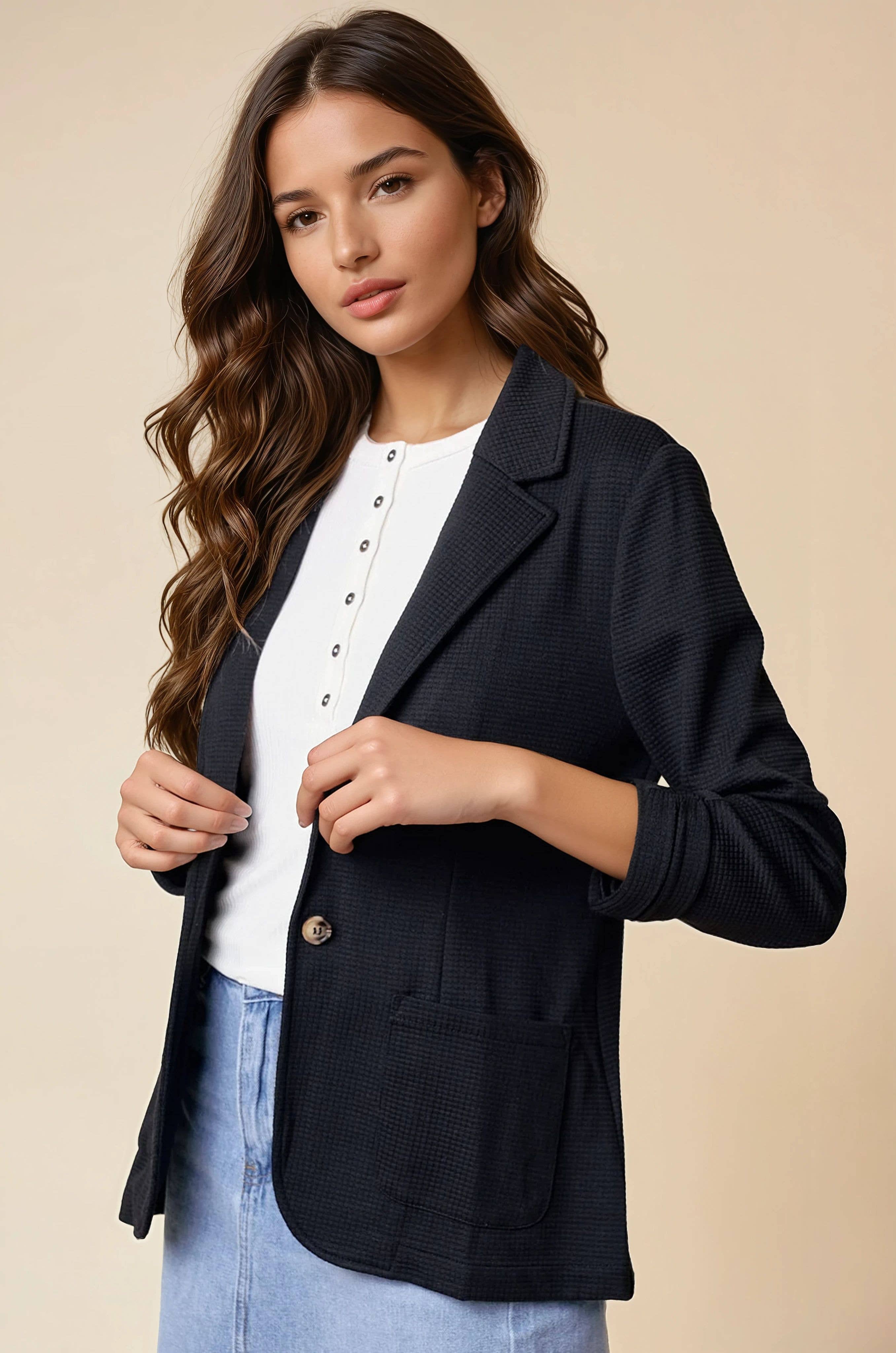 Doe and Rae - Vente Blazer – femme - Blazer texturé à manches froncées - 10150J17