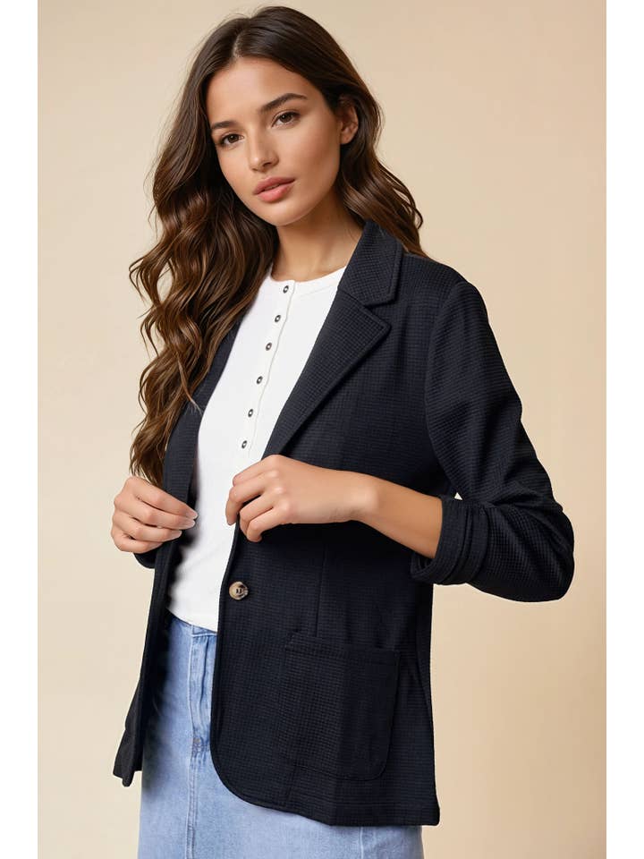 Doe and Rae - Wholesale Blazer - Women's - Shirred Sleeve Textured Blazer - 10150J17