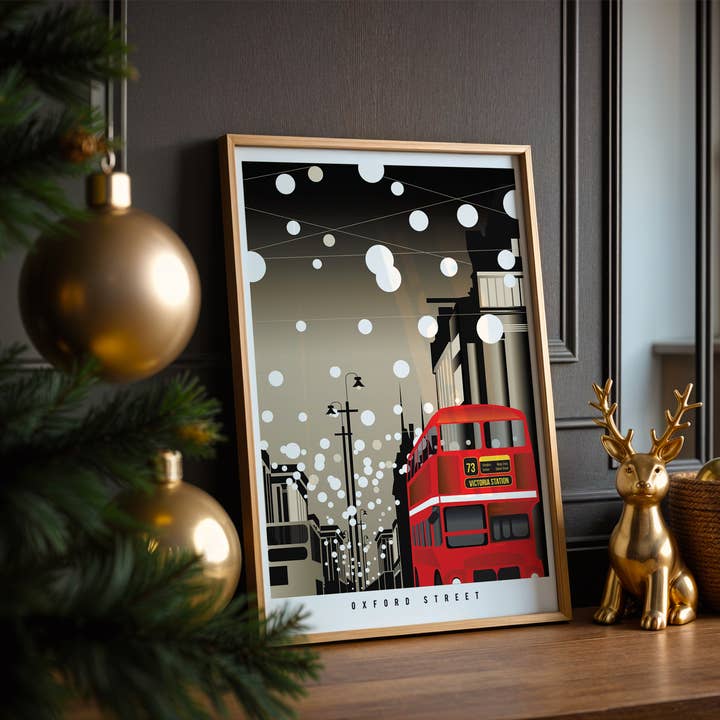 Oxford Street, Christmas in London Art Print for wholesale by EYE FOR LONDON PRINTS