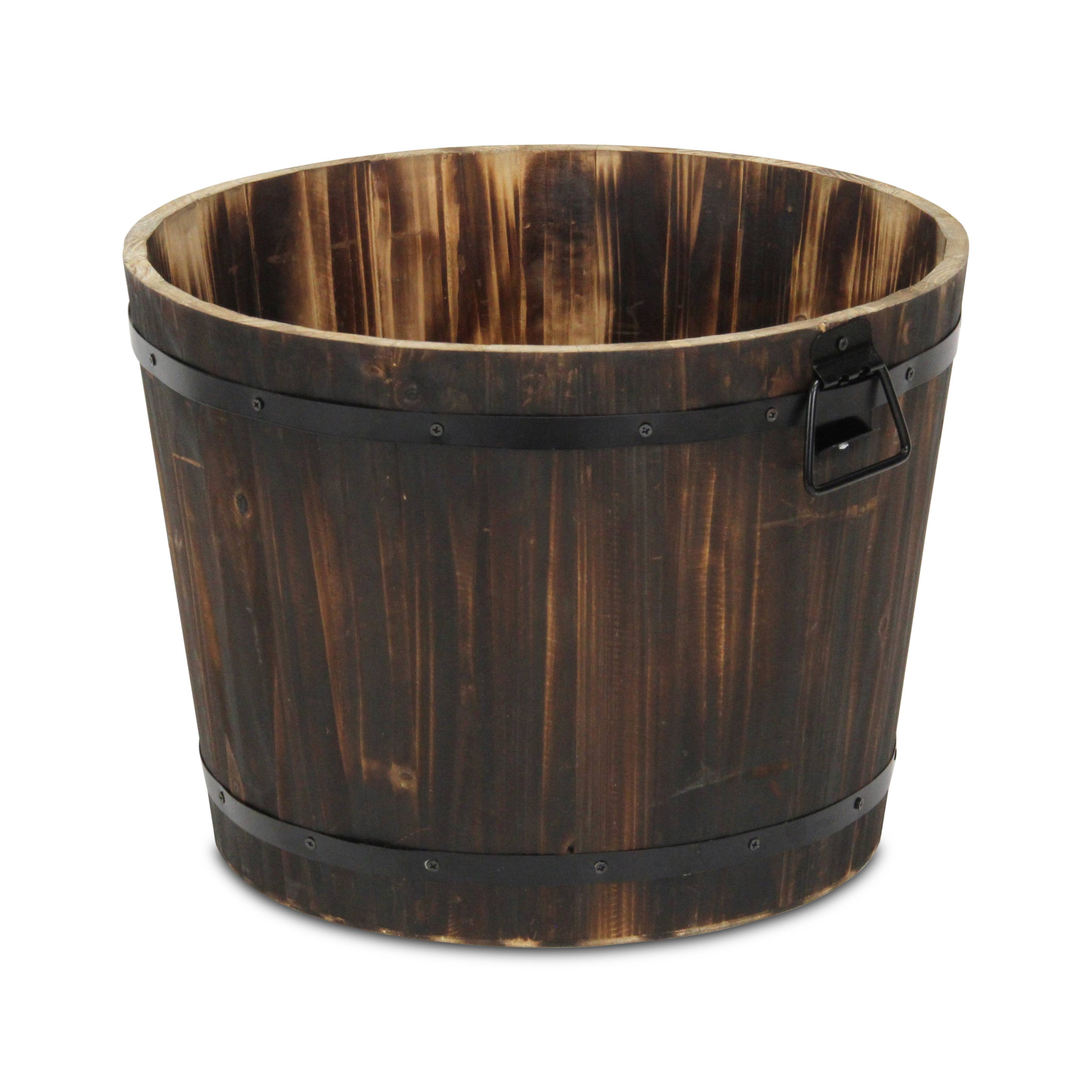 Cheungs Home Decor - Vente Pot - Seau décoratif en bois marron foncé Mariva avec accents et poignées en métal6