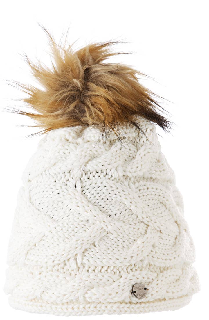 Screamer - Vente Bonnet – femme - Bonnet en laine tricoté à la main Jesslyn avec pompon en fausse fourrure7