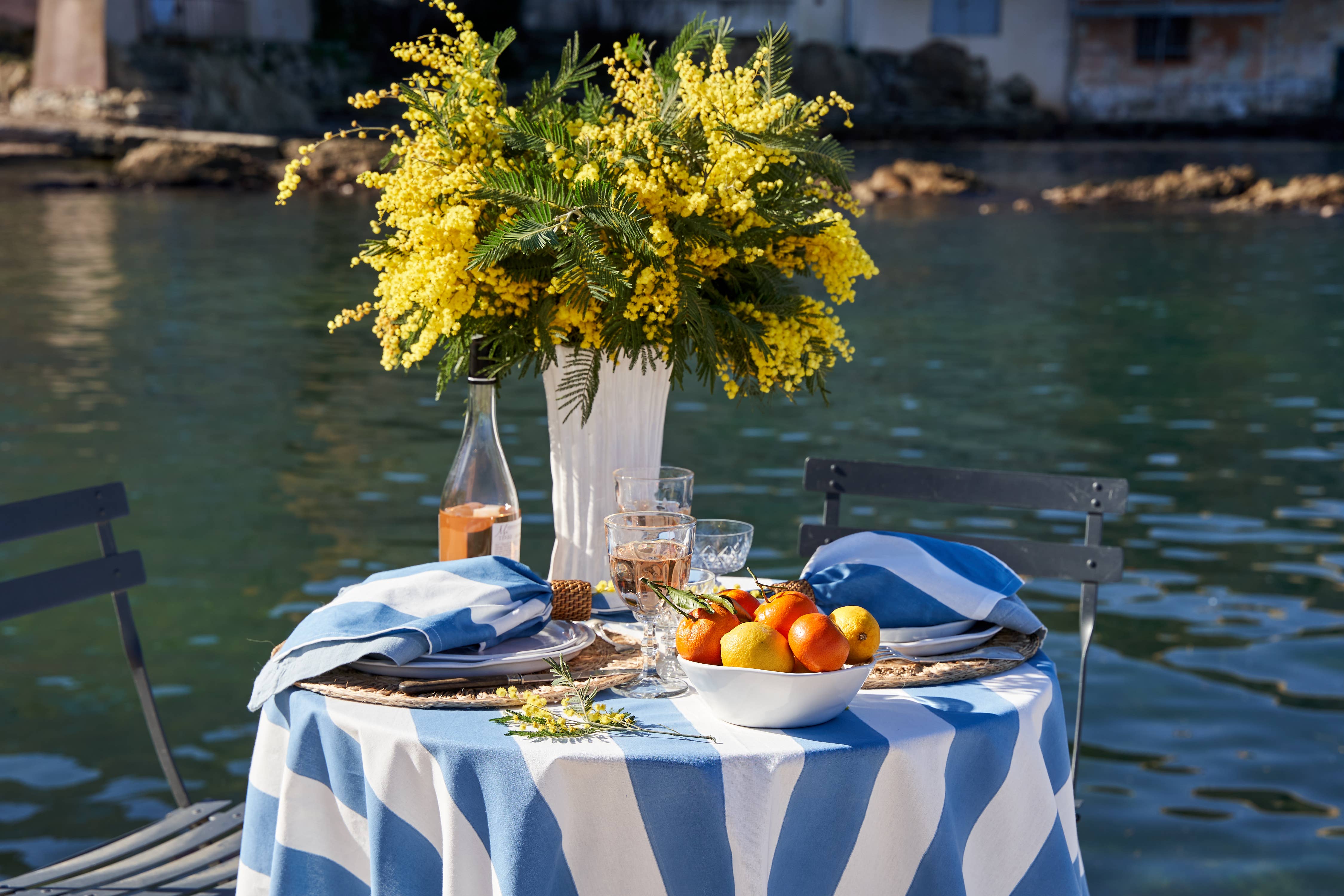 Caravan Home - Wholesale Tablecloth - St. Tropez Blue Stripes | French Tablecloth8
