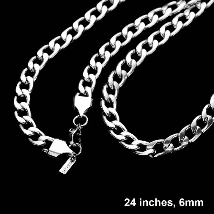 Wona Trading, Inc. - Wholesale Link & Chain Necklace - 24 INCH, 6mm Stainless Steel Cuban Chain Necklace