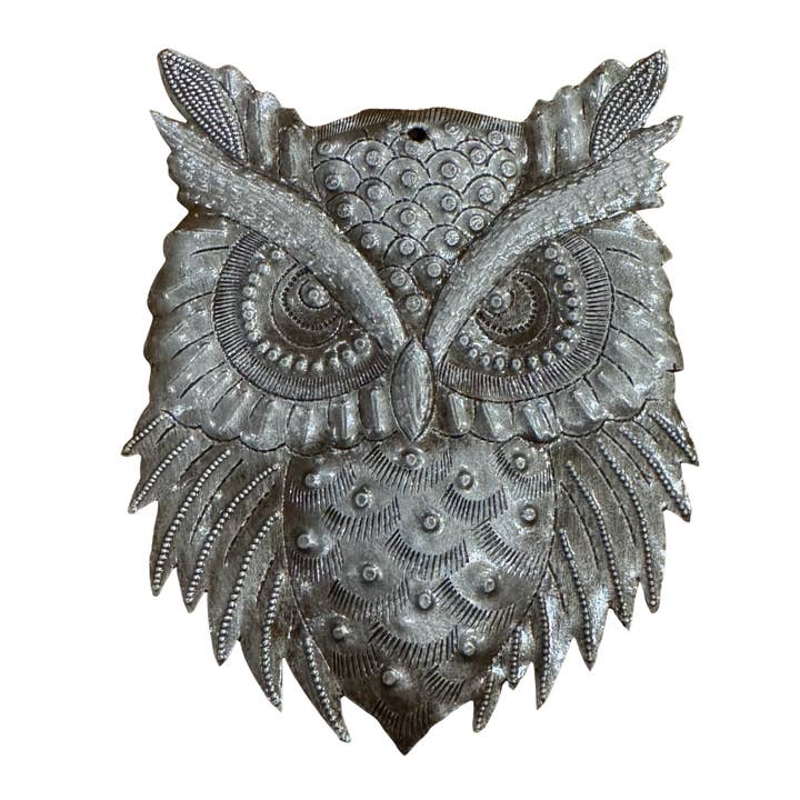 Chouettes miniatures en métal faites à la main d'Haïti, cadeau équitable 4"x5,25" pour la vente par Haiti Fair Trade~ It's Cactus