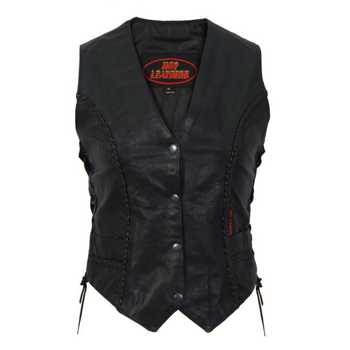 Hot Leathers VSL1006 Gilet de moto noir en cuir tressé pour femme pour la vente par Hot Leathers