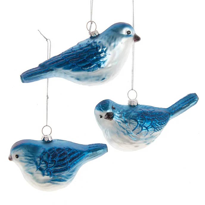 5.5"GLASS BLUEBIRD W/GLITTER ORNAMENT 3A for wholesale by Kurt S. Adler, Inc.
