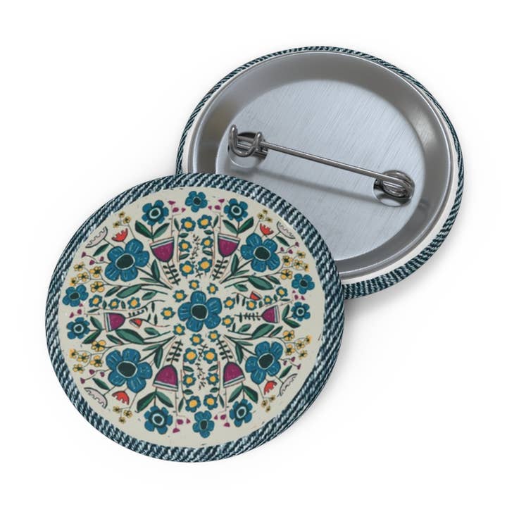 Round Button / Pin. Flower Circle for wholesale by Blueberry Road Cards