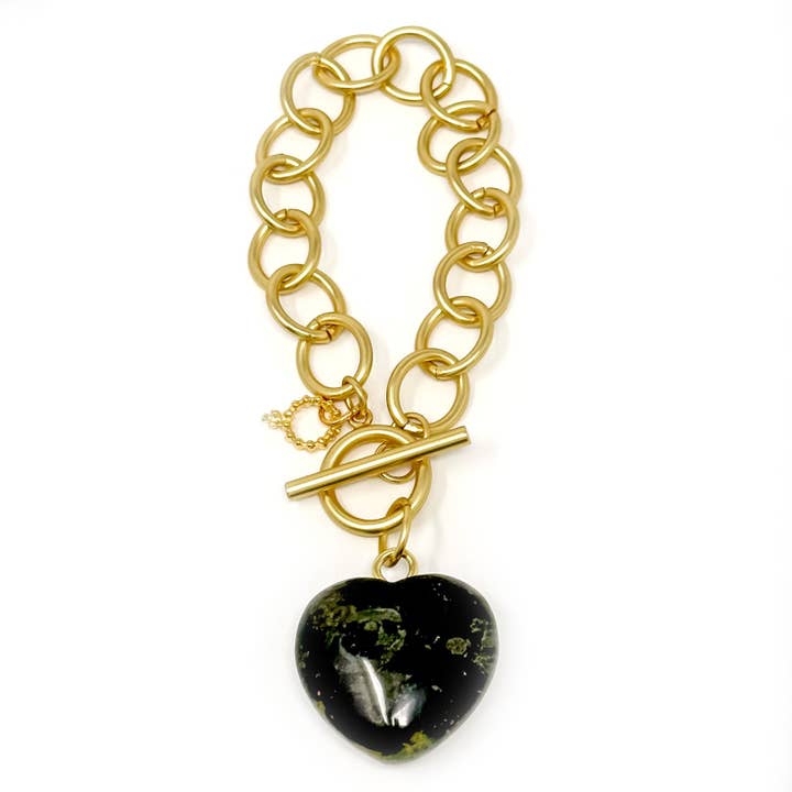 Bracelet Cœur & Âme en Jaspe Forêt avec Cœur et Boucle Cercle pour la vente par PowerBeads by jen