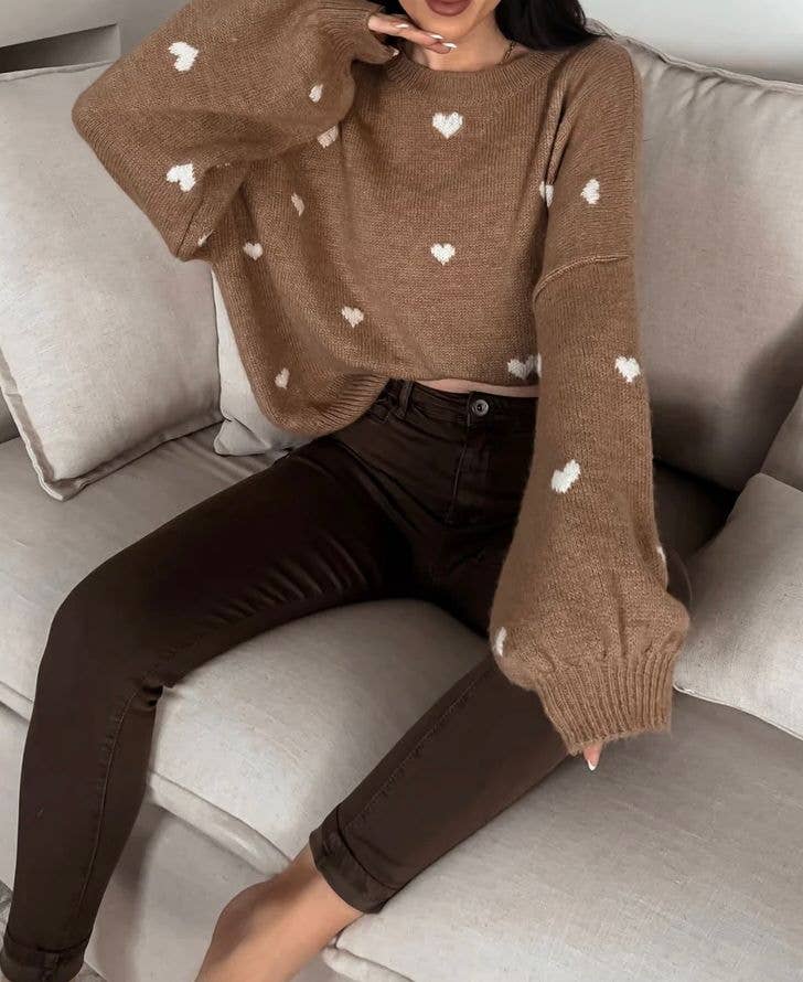 ESTEE BROWN - Wholesale Knit Sweater - Women's - Knitted sweater with heart pattern - 820254
