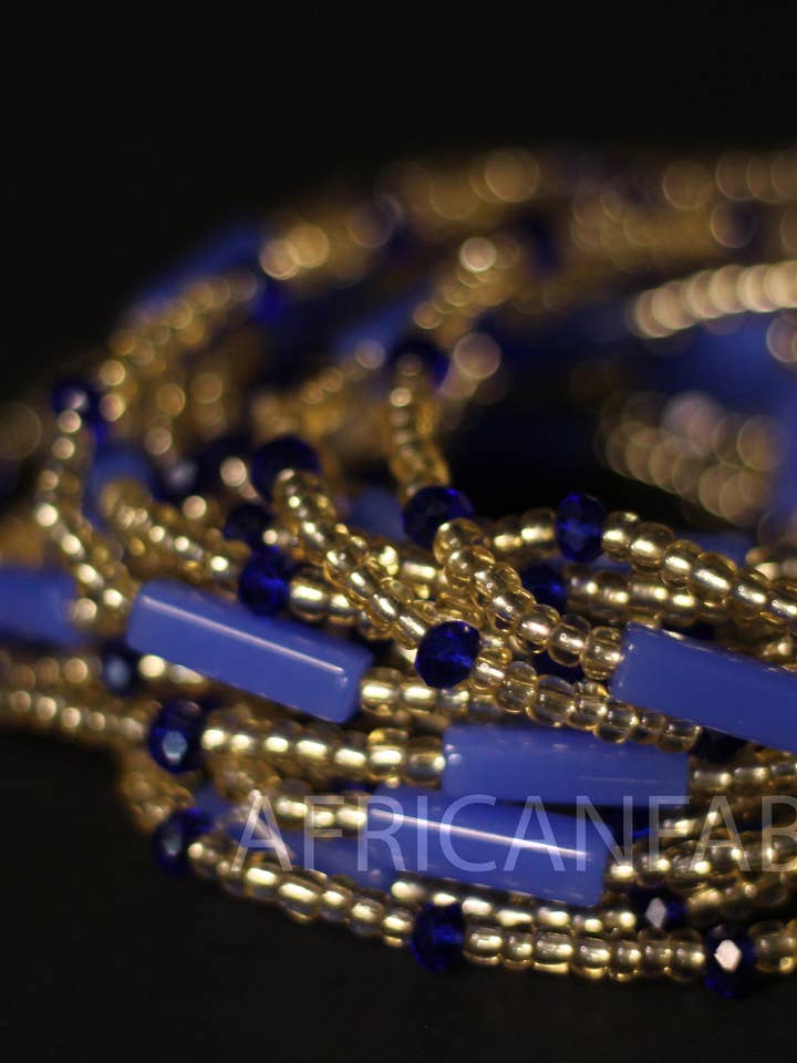 Midjepärlor / Afrikansk Höftkedja - IFUEKO - Blå (elastisk) för wholesale av AfricanFabs