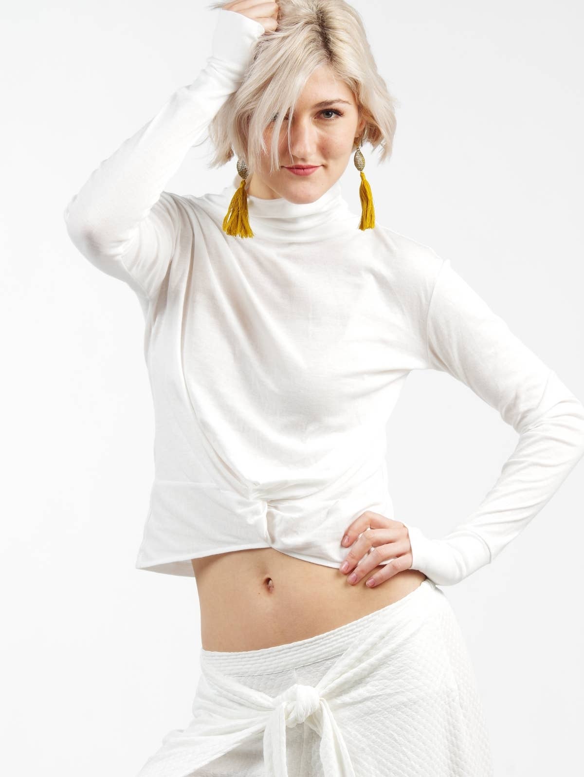 Hands To Hearts - Wholesale Knit Top - Women's - Reversible Knotted LS Turtleneck Azure13