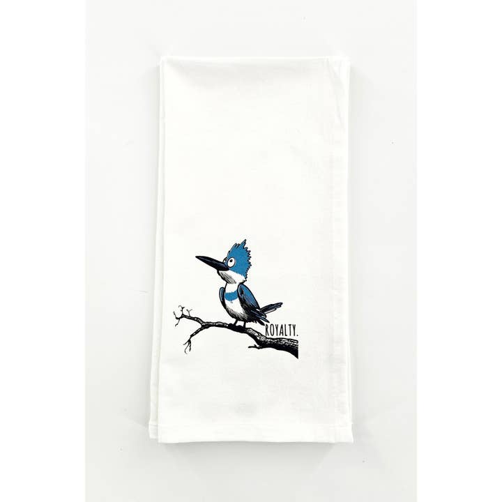 Belted Kingfisher - Royalty -Tea Towel for wholesale by Allegheny Outfitters
