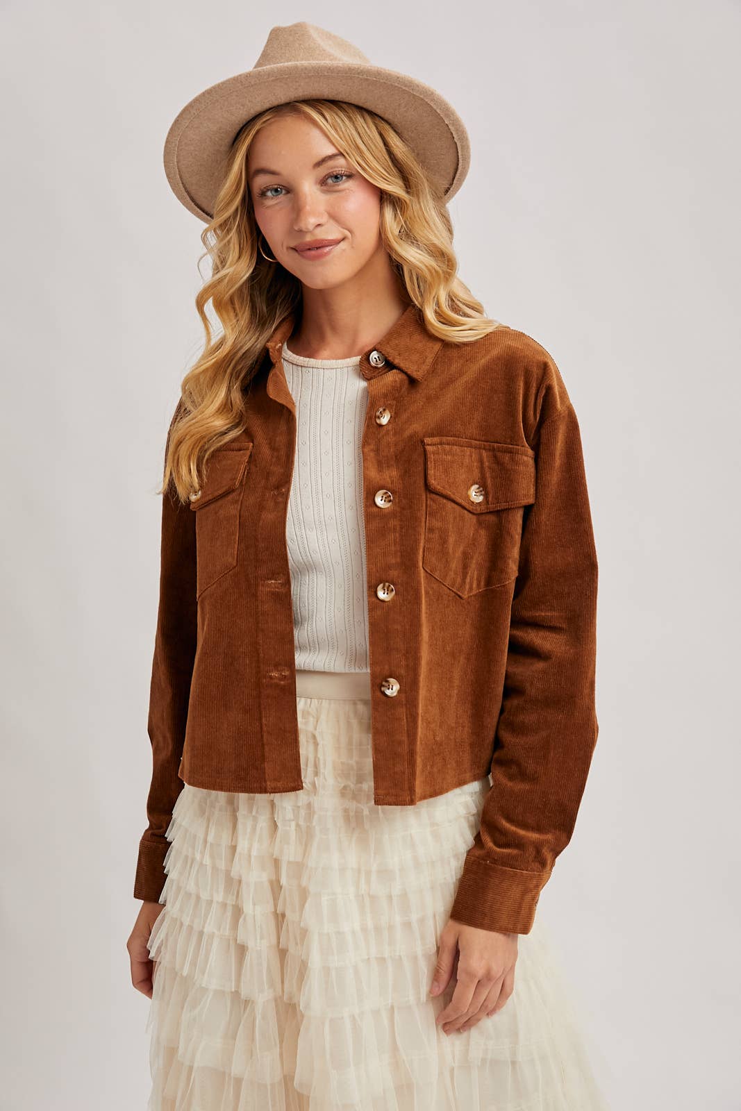 Bluivy - Wholesale Jacket - Women's - CORDUROY CROPPED BUTTON DOWN SHIRT JACKET38