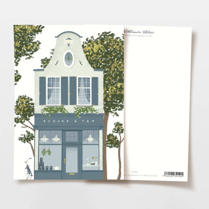 Cartolina con caffetteria in stile Amsterdam, English Tea House, FSC per la vendita all'ingrosso da parte di Wildblumen Atelier
