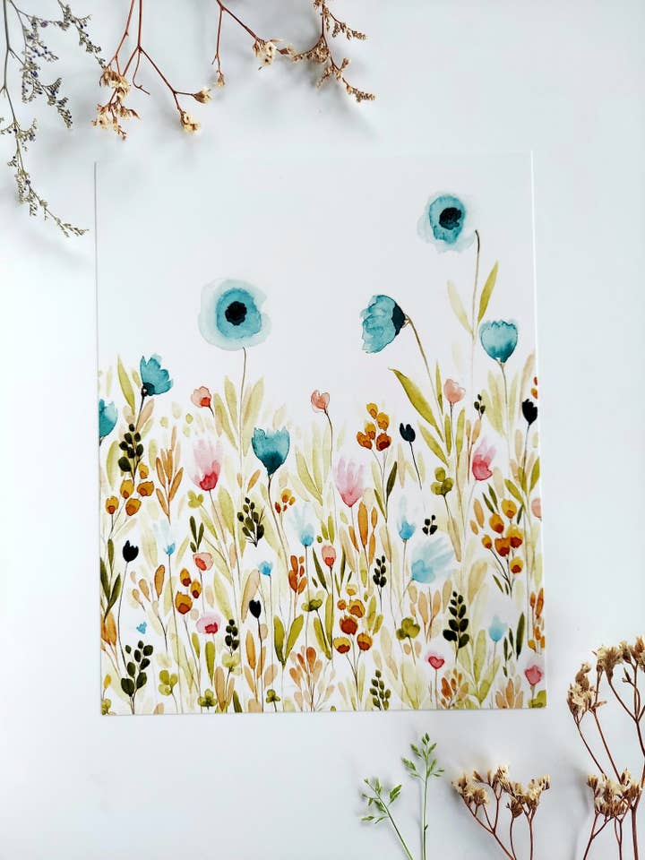 Tirage d'art - Aquarelle florale - Prairie pour la vente par Elaine in the Membrane