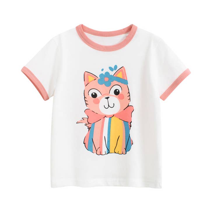Summer Girls’ Cartoon Cats Pattern Printed T-shirt in European and American Style for wholesale by MyKids-USA®