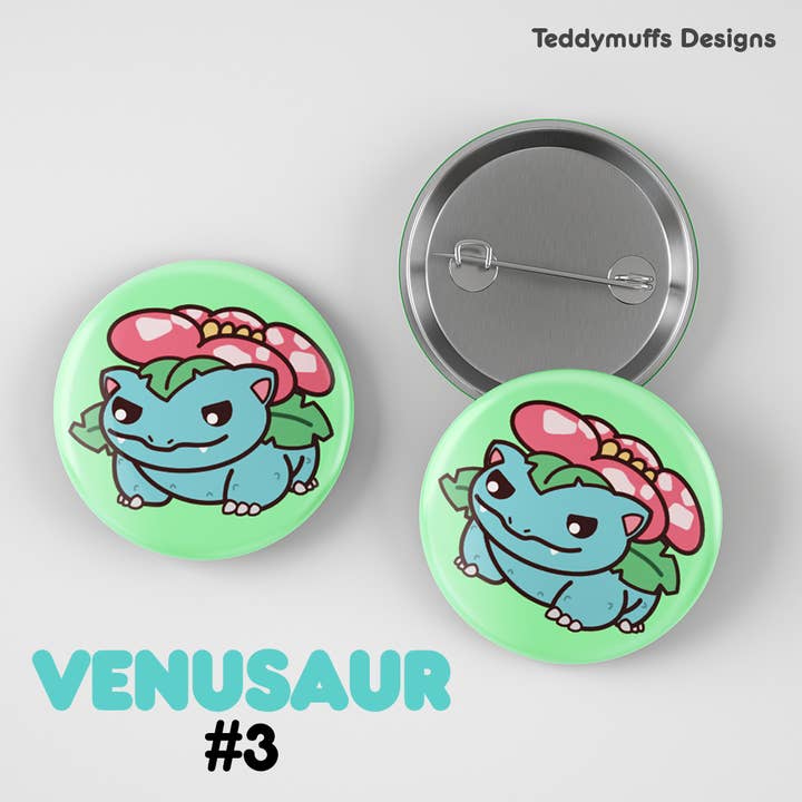 Venusaur Button Pin | Pokemon | Pokémon for wholesale by Teddymuffs Designs