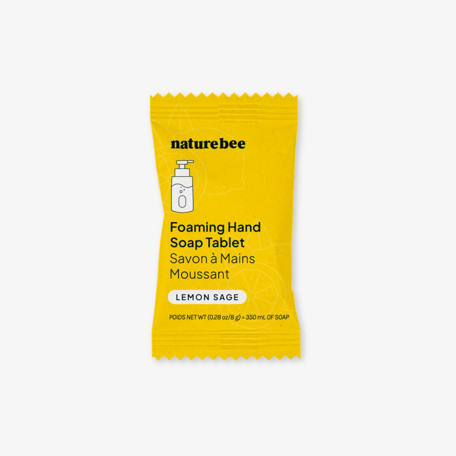NATURE BEE - Vente Savons/lotions pour les mains - Tablette de savon moussant concentré pour les mains au citron et à la sauge - Unité1