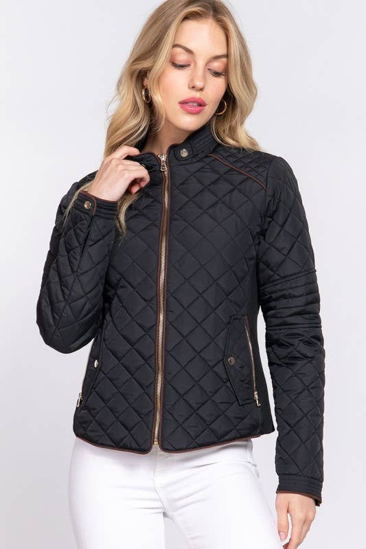 Vanilla Monkey - Wholesale Jacket - Women's - Suede Piping Detail Side Rib Quilted Padding Jacket0