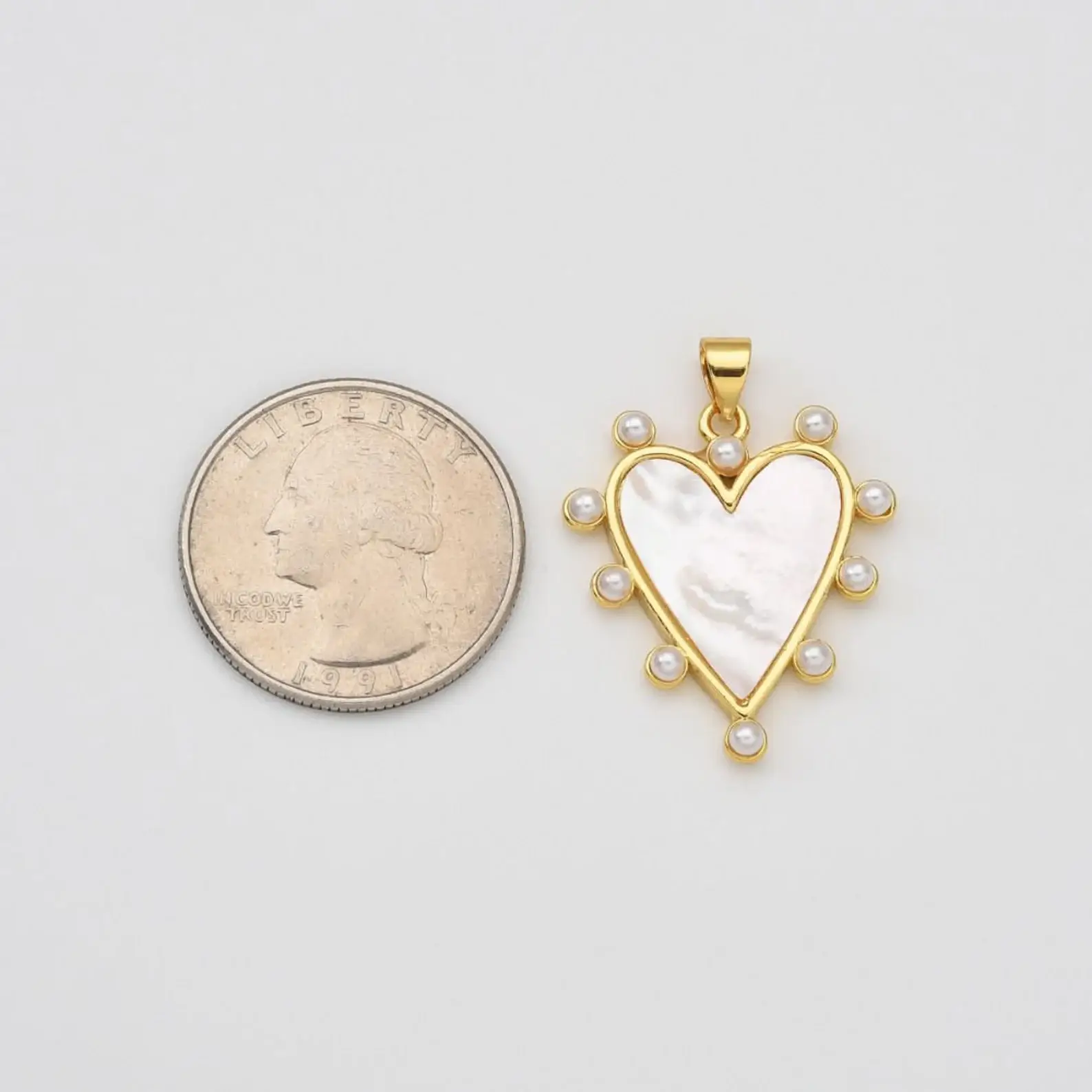 Beads Creation - Wholesale Individual Charm/Pendant - Shell Pearl Heart Charm Pendant in Gold Filled, CP20341