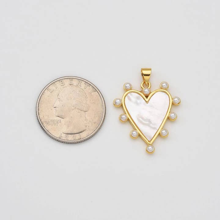 Beads Creation - Wholesale Individual Charm/Pendant - Shell Pearl Heart Charm Pendant in Gold Filled, CP20341