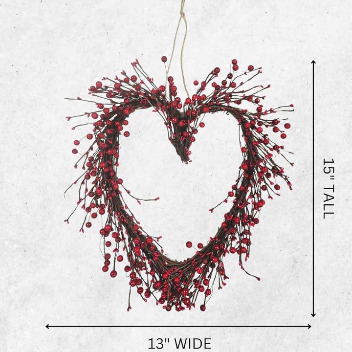 4E's Novelty - Wholesale Wreath - 15" Valentine's Heart Wreath - Red Berry Grapevine for Indoor/Outdoor Decor2