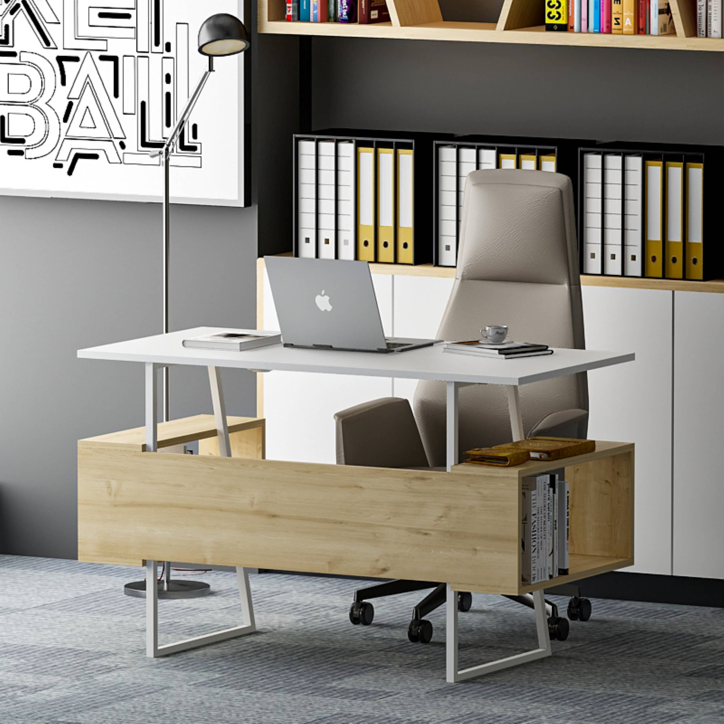 P&W Design - Venta al por mayor Juegos de escritorio - Escritorio de estudio P&W con estantes para ordenador portátil5