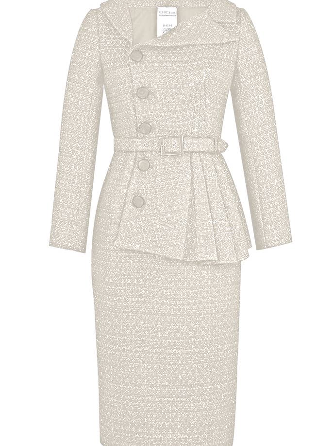 Chic Star Plus Size Sequined Tweed Blazer Dress In White 07 for wholesale by CHIC STAR