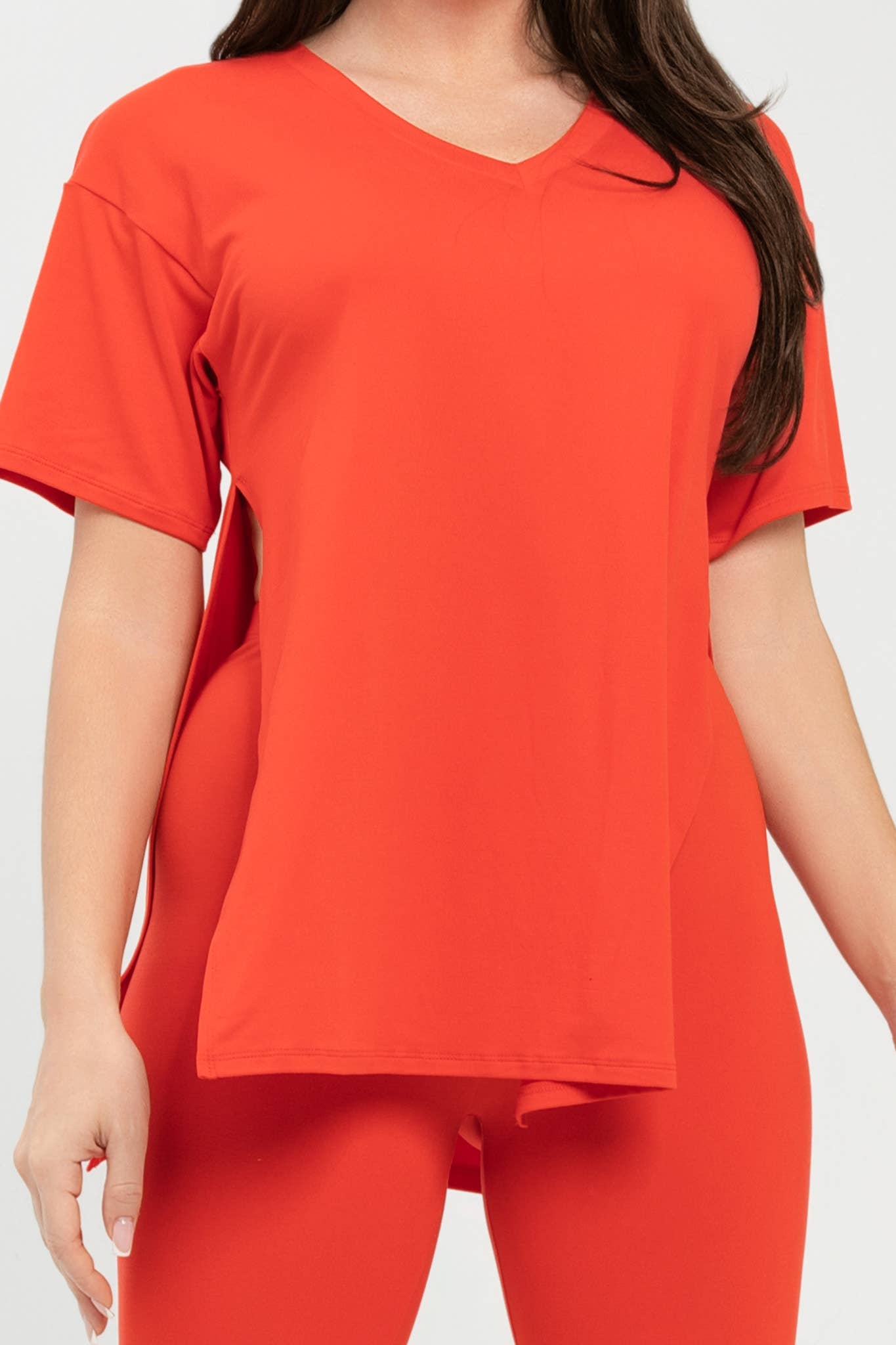 Julia by LoveJ - Wholesale Top & Pant Set (NOT Loungewear) - Women's - V Neck Side Slits Basic Top And Leggings Set3