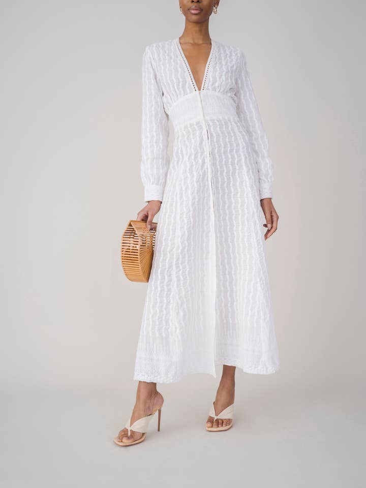 White Anya Embroidered Maxi Dress for wholesale on Faire