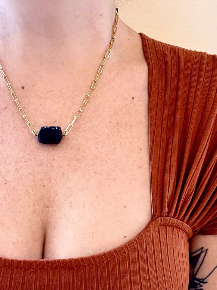 Tourmaline Necklace With Gold Plated Link Chain for wholesale by Lovely Sunday Jewelry