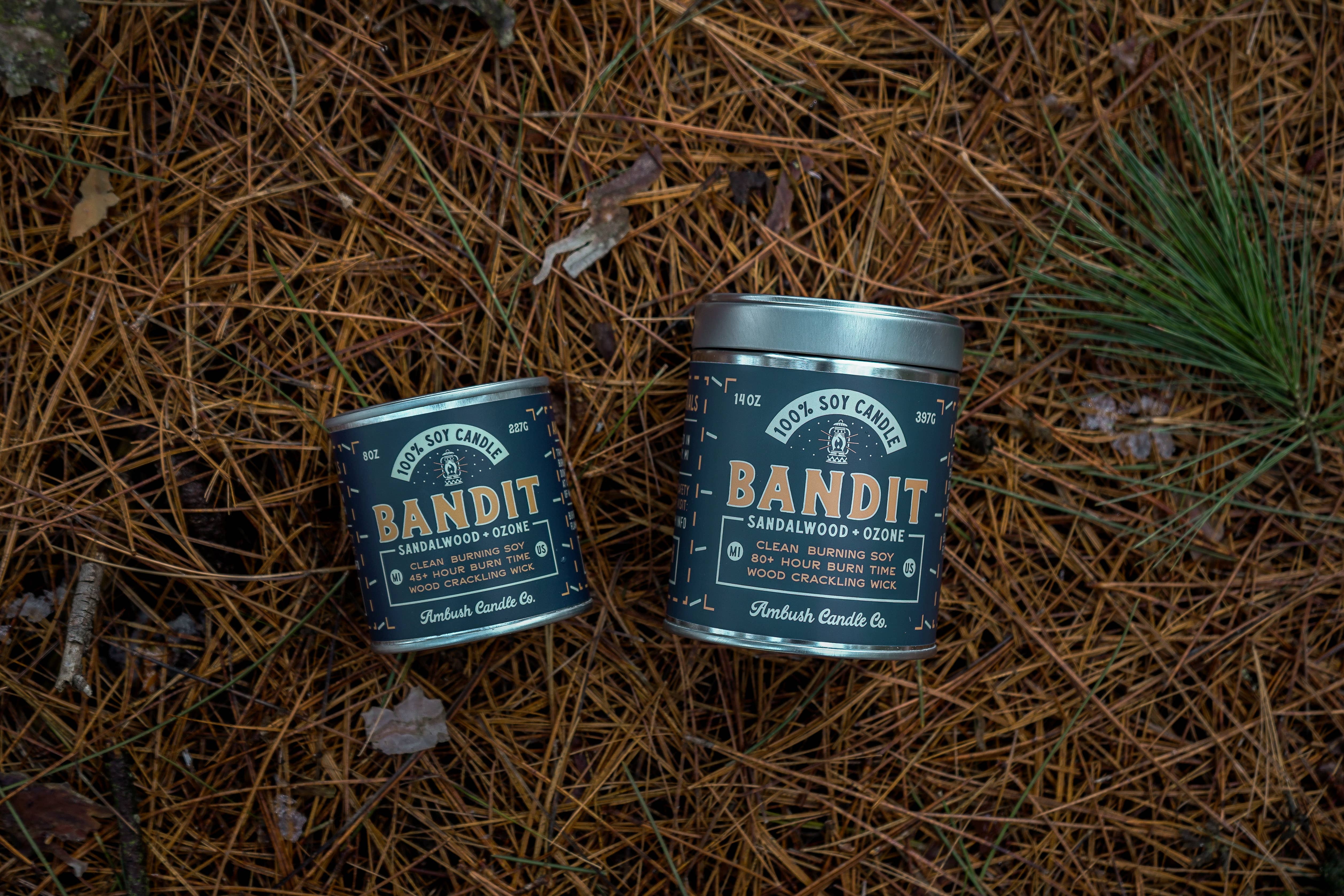 Ambush Candle Co. - Wholesale Jar/Filled Candle - Bandit | Sandalwood + Ozone 8oz Soy Candle6