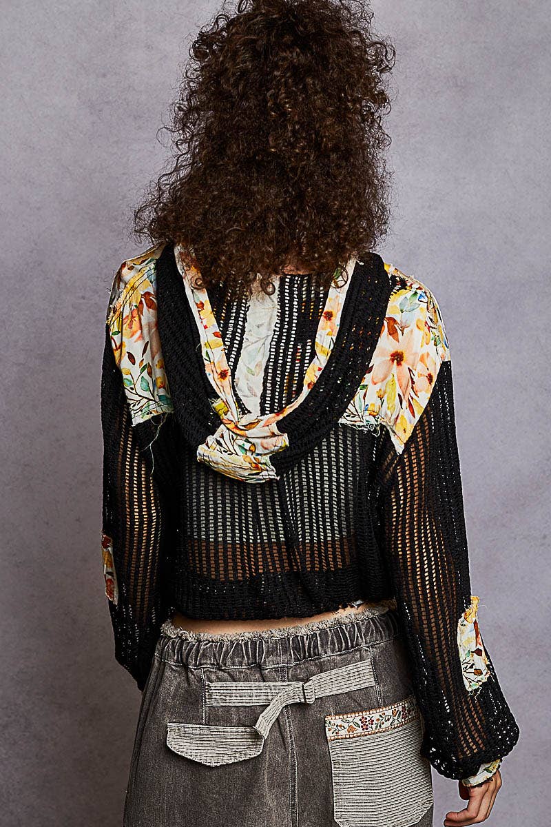 Pol Clothing - Wholesale Jacket - Women's - Vintage washed floral print patch crochet jacket SALE15