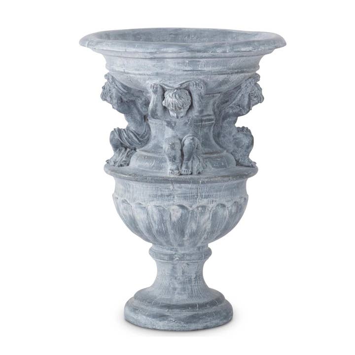 Día de San Valentín - Urna de pedestal de querubín de resina gris lavada de 17" para venta al por mayor de Dunn Deals