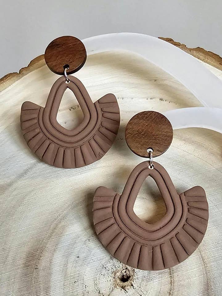 Hazelnut Wood Drop Polymer Clay Earrings for Her for wholesale by ANS Designs Co