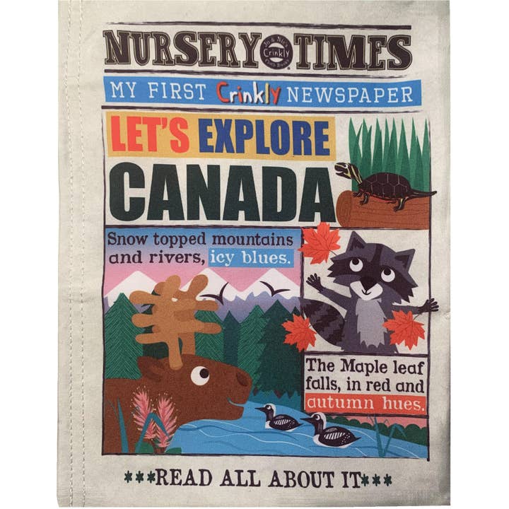 Nursery Times Crinkly Newspaper - Let's Explore Canada for wholesale by Jo & Nic's Crinkly Cloth Books